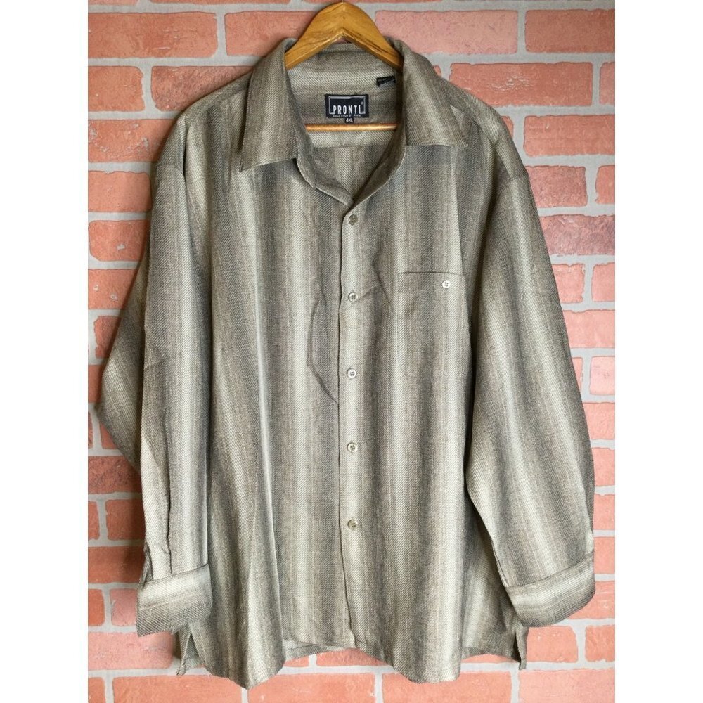 Pronti Collection by Phita Men Button Up Shirt Heather Gray Polyester Size 4XL